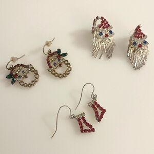 Holiday Christmas Vintage Santa Clause Stocking Gem Rhinestone Earrings